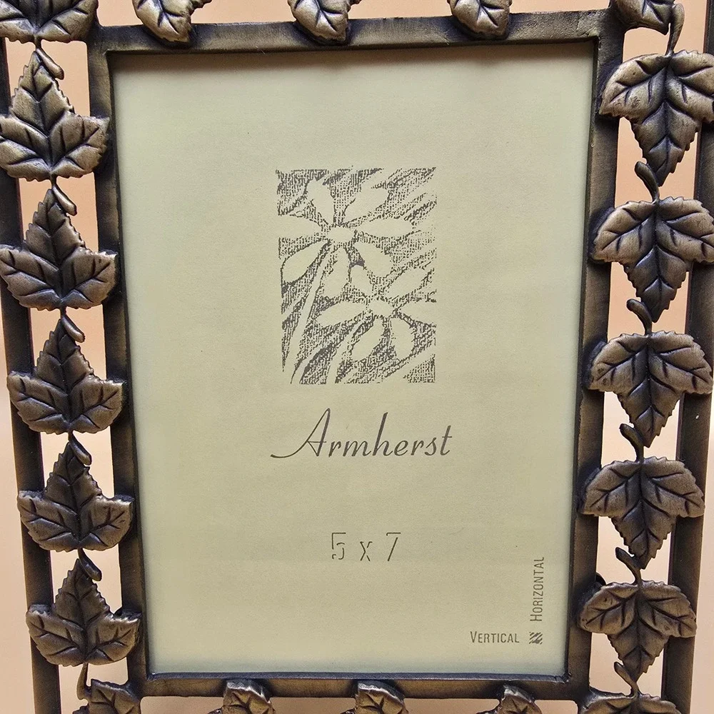 Armherst 5x7 Metal Leaf Photo Frame Antiqued Bronze Maple Leaves Vertical Horiz
